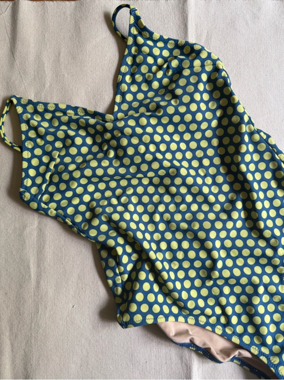 J Crew Blue and Yellow Polka Dot One-Piece Swimsuit